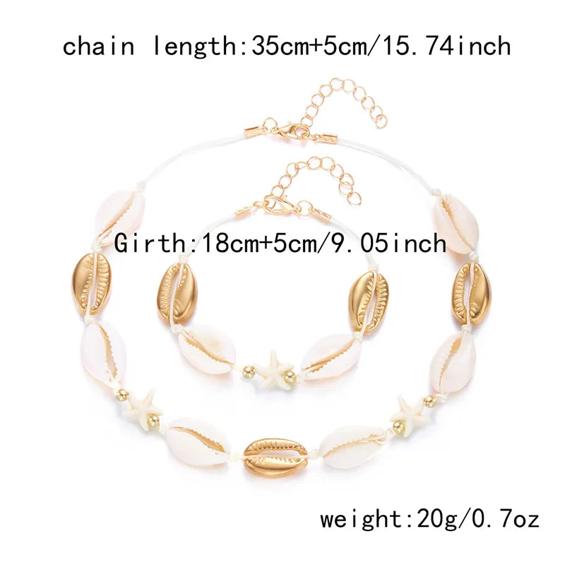 Beach Starfish Shell Necklace Set