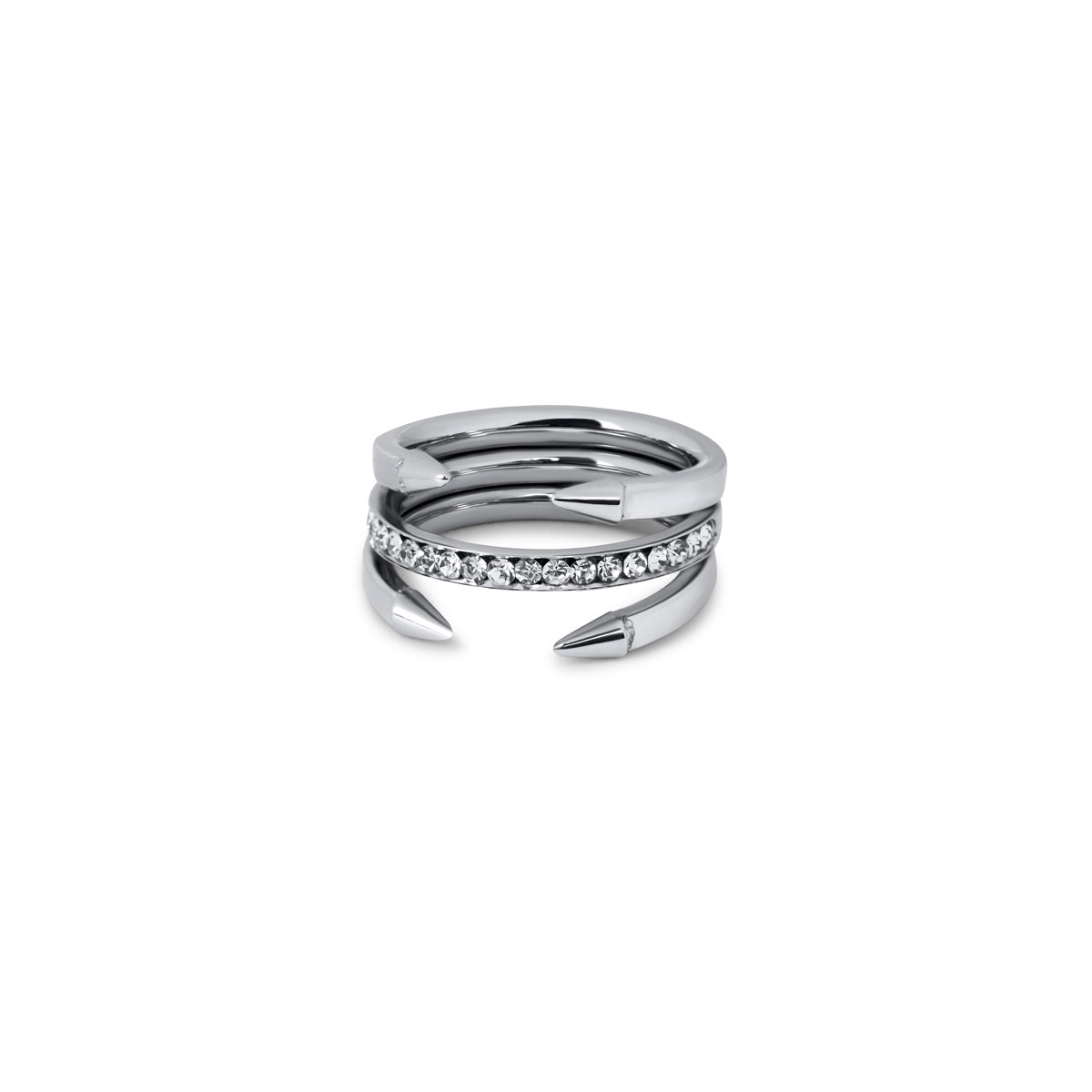 Four Point Nail Stone Ring - Silver