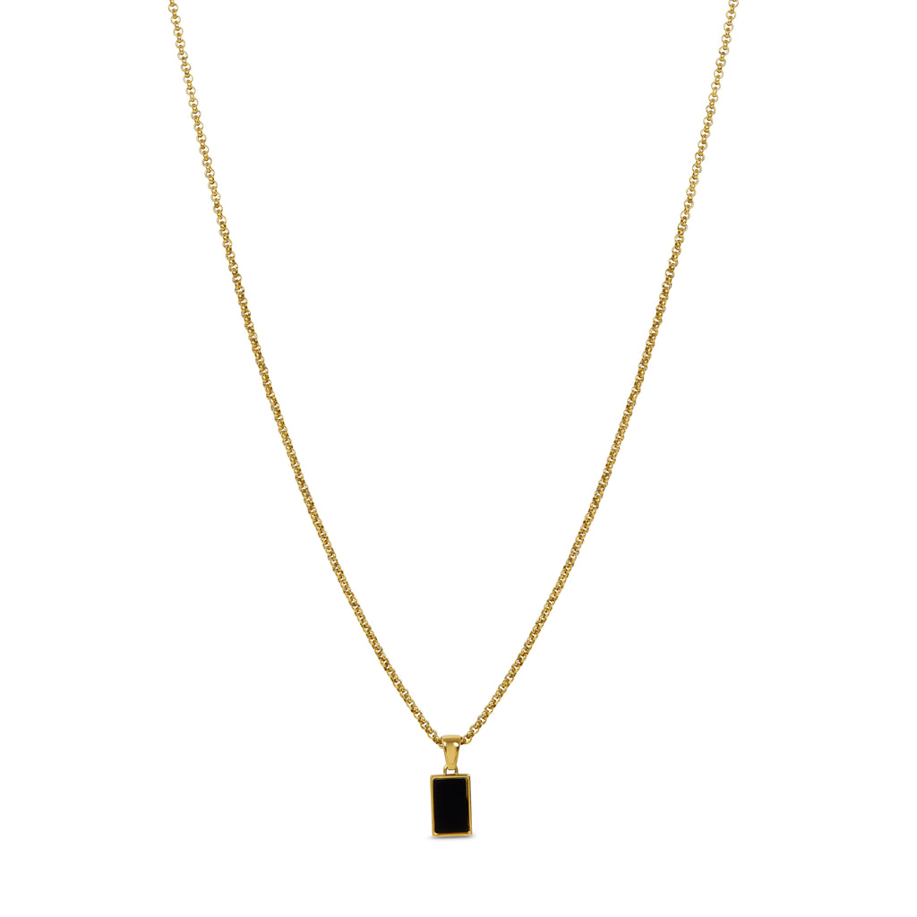 Square Onyx Pendant Necklace - Gold