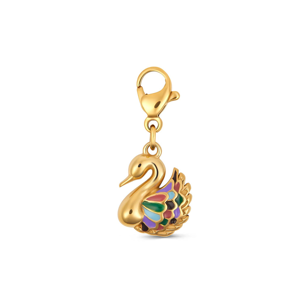 Swan Mosiac Necklace Charm - Gold