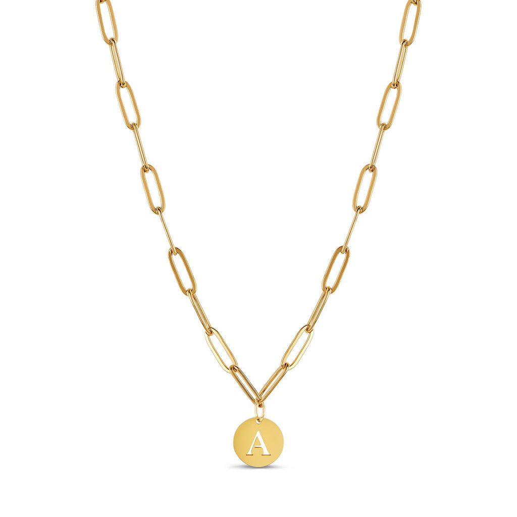 Engraved Clip Chain Initial Necklace - Gold