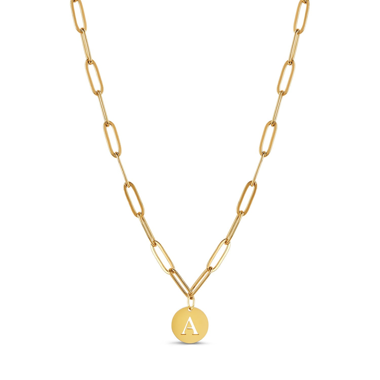 Engraved Clip Chain Initial Necklace - Gold