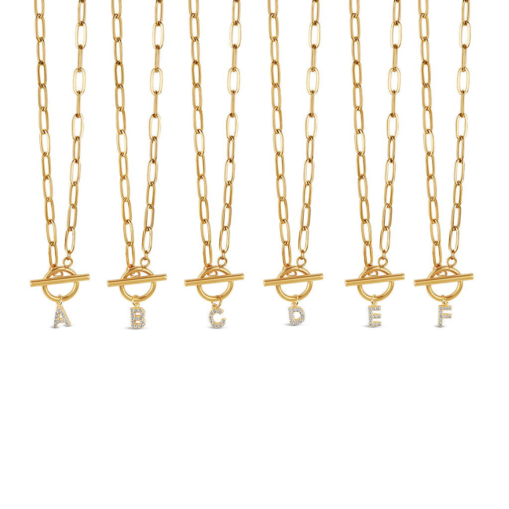 Stone Initial Toggle Necklace - Gold
