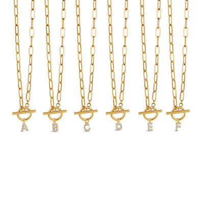 Stone Initial Toggle Necklace - Gold