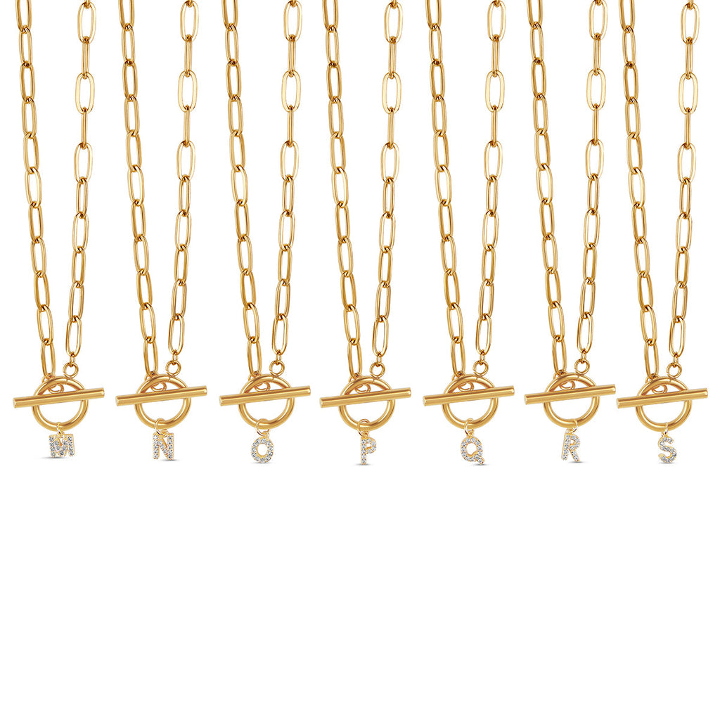 Stone Initial Toggle Necklace - Gold