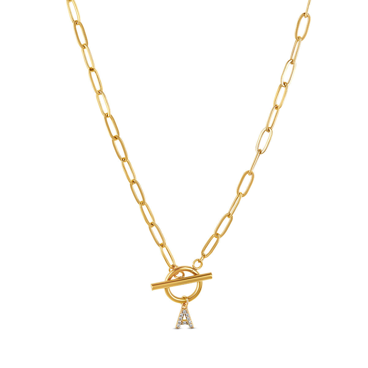 Stone Initial Toggle Necklace - Gold