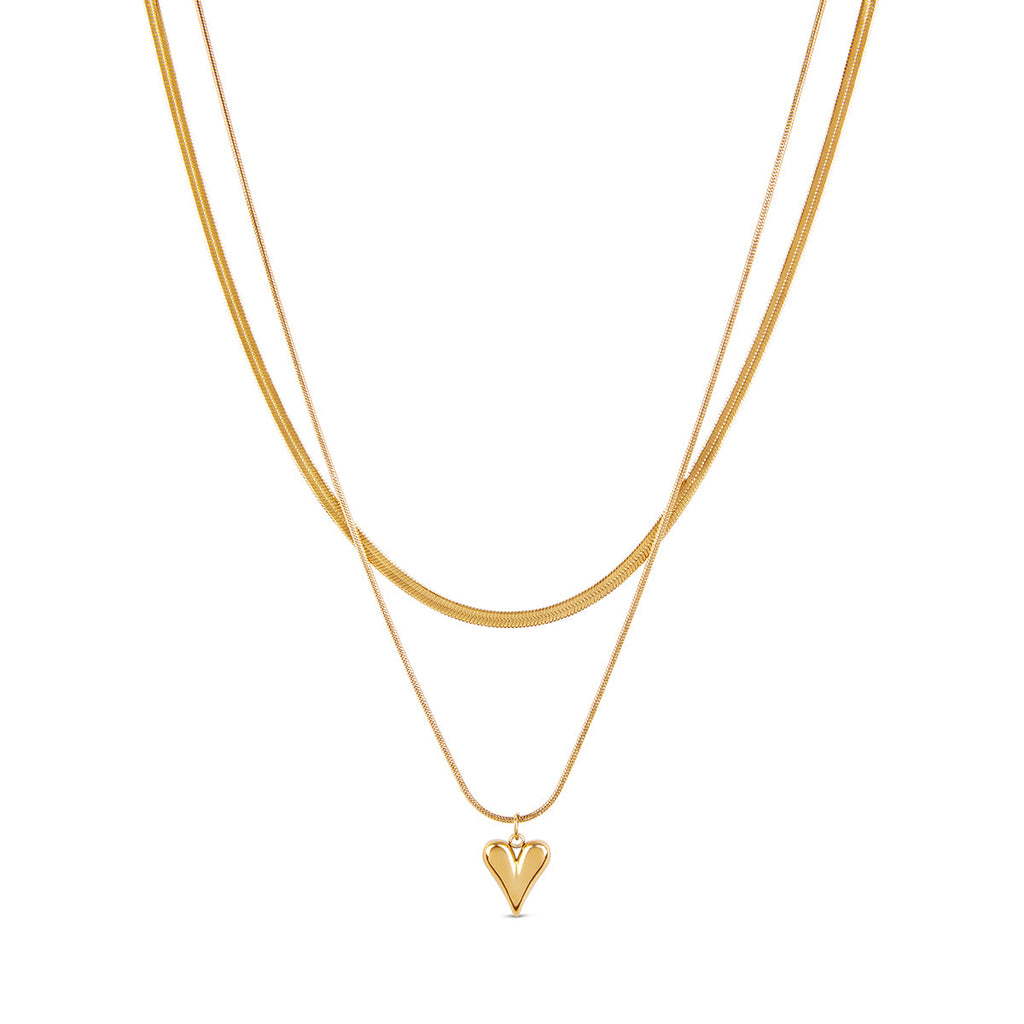 Sculpted Heart Layered Necklace - Gold