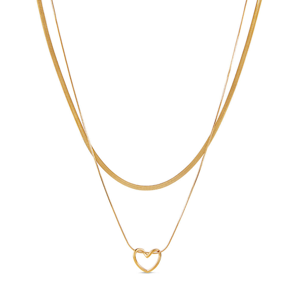 Woven Heart Layered Necklace - Gold