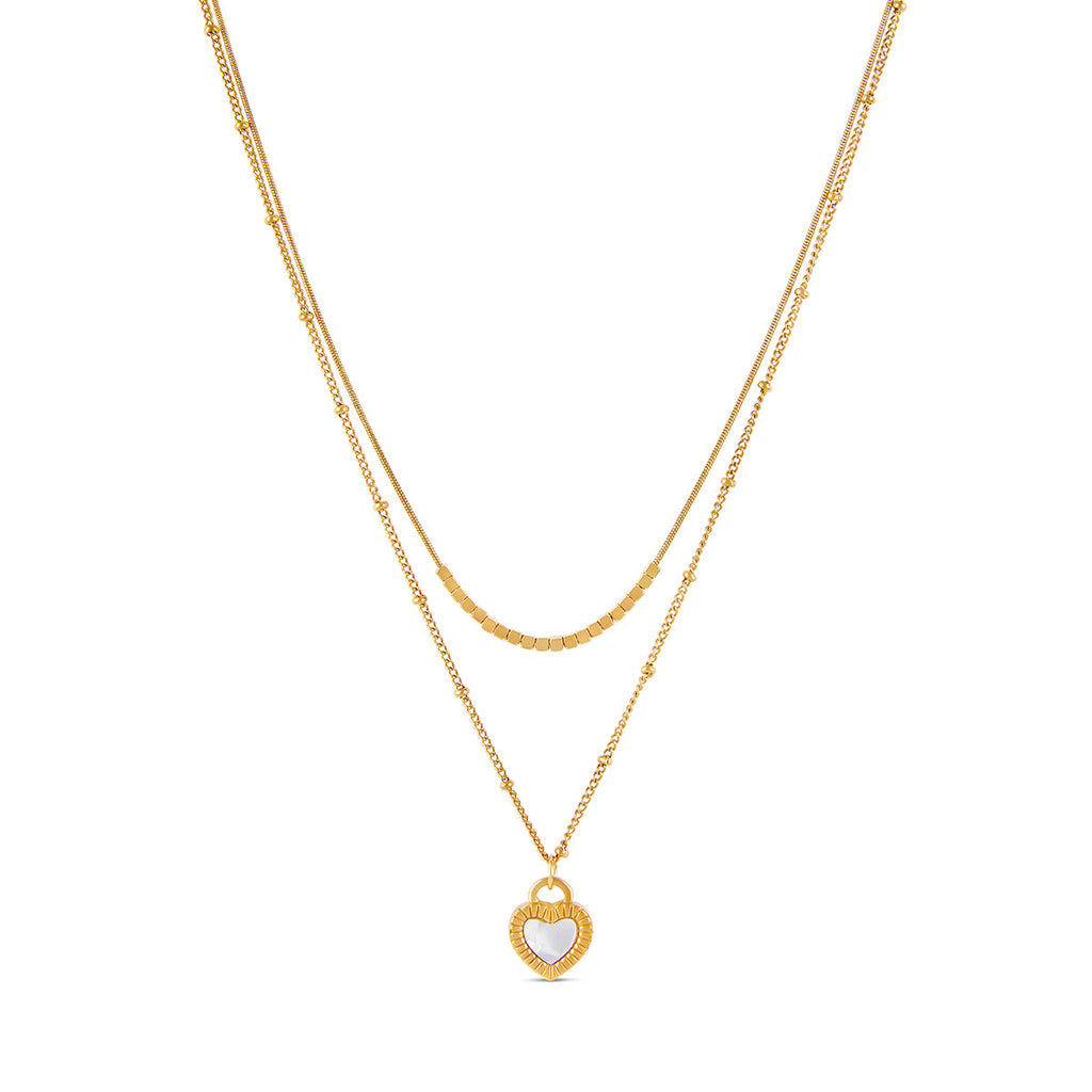 Marble Heart Layered Necklace - Gold
