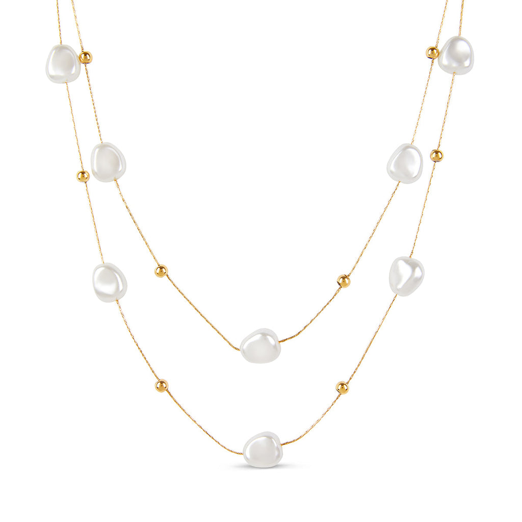 Abstract Pearl Layered Necklace - Gold