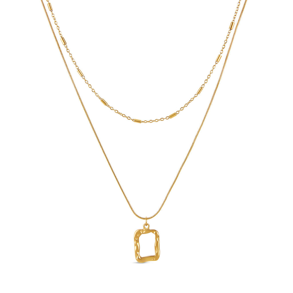 Sculpture Pendant Layered Necklace - Gold