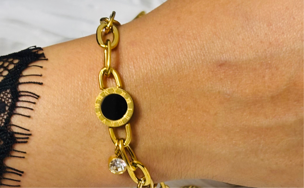 Onyx Link Charm Bracelet