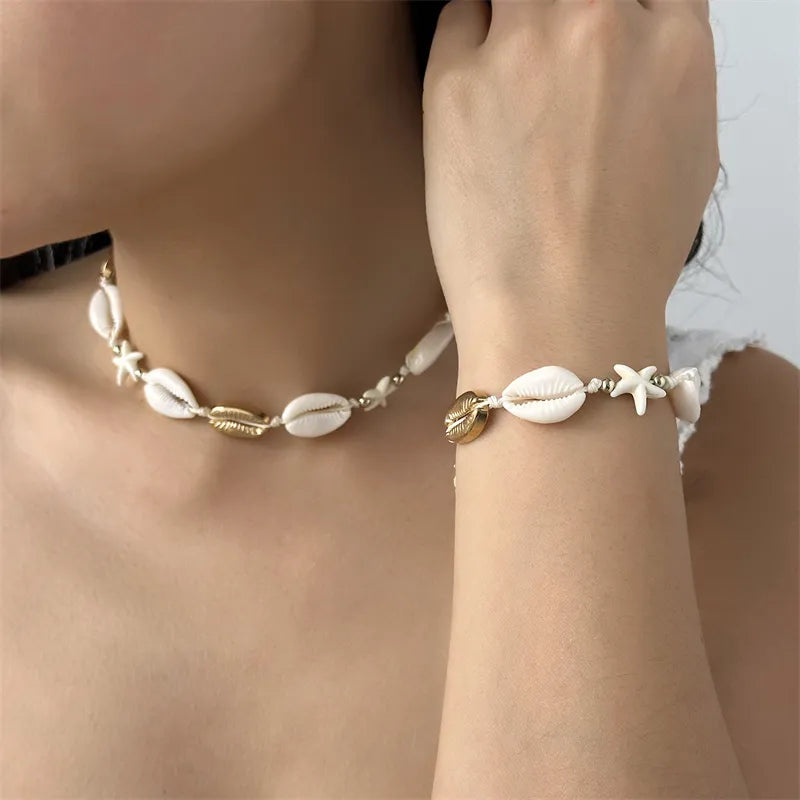 Beach Starfish Shell Necklace Set