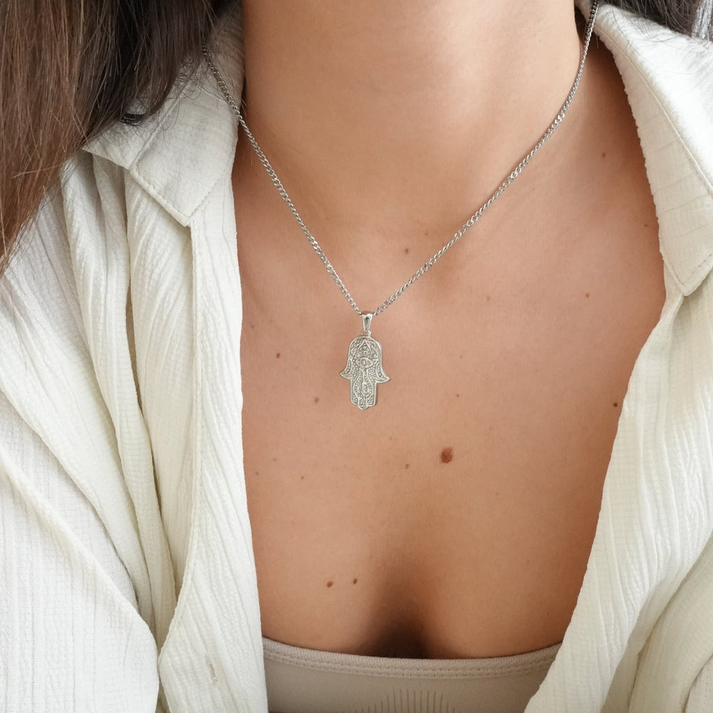 Hamsa Hand Necklace - Silver
