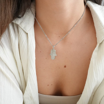 Hamsa Hand Necklace - Silver