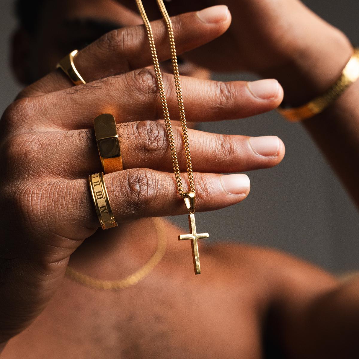 Flat Cross Pendant Necklace - Gold