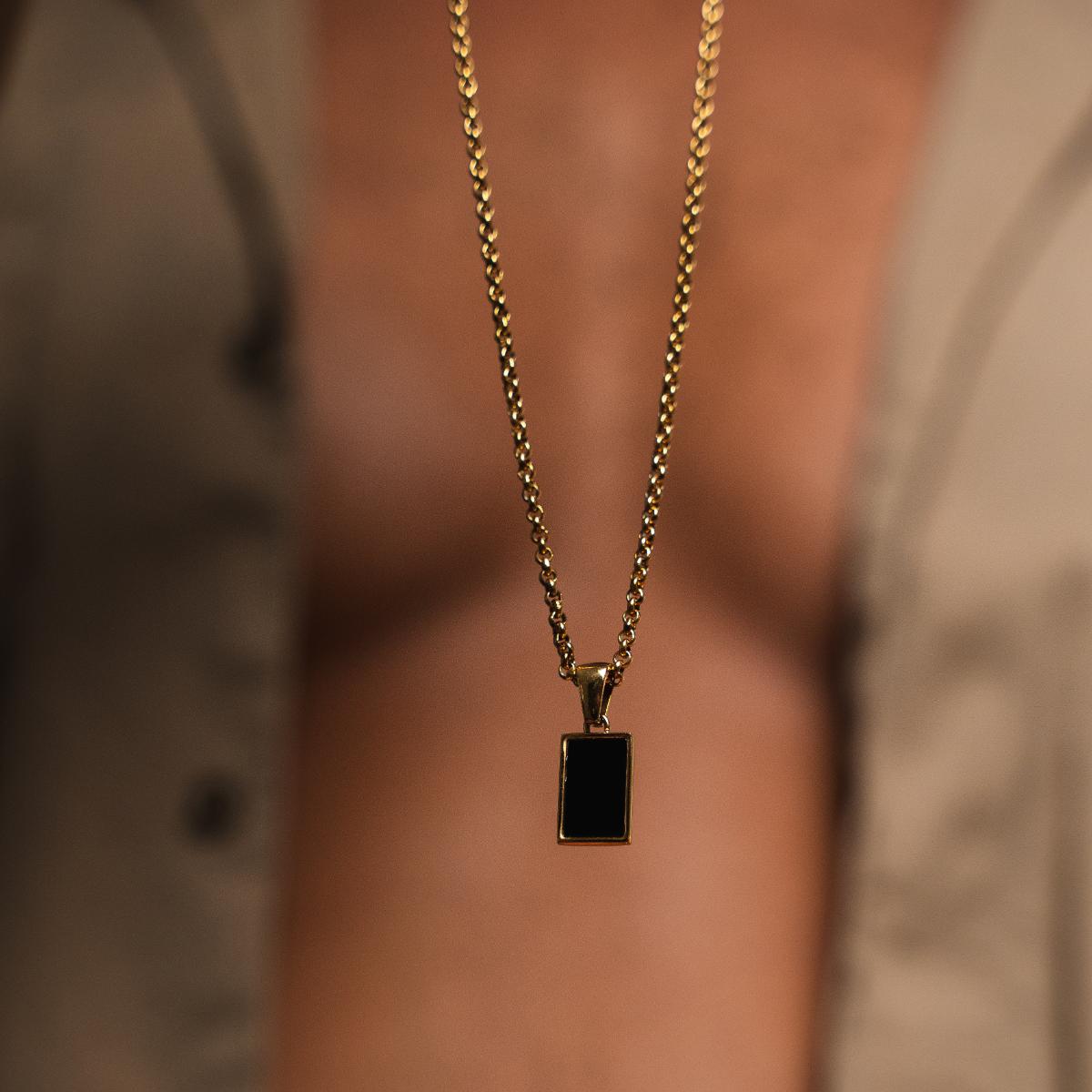 Square Onyx Pendant Necklace - Gold