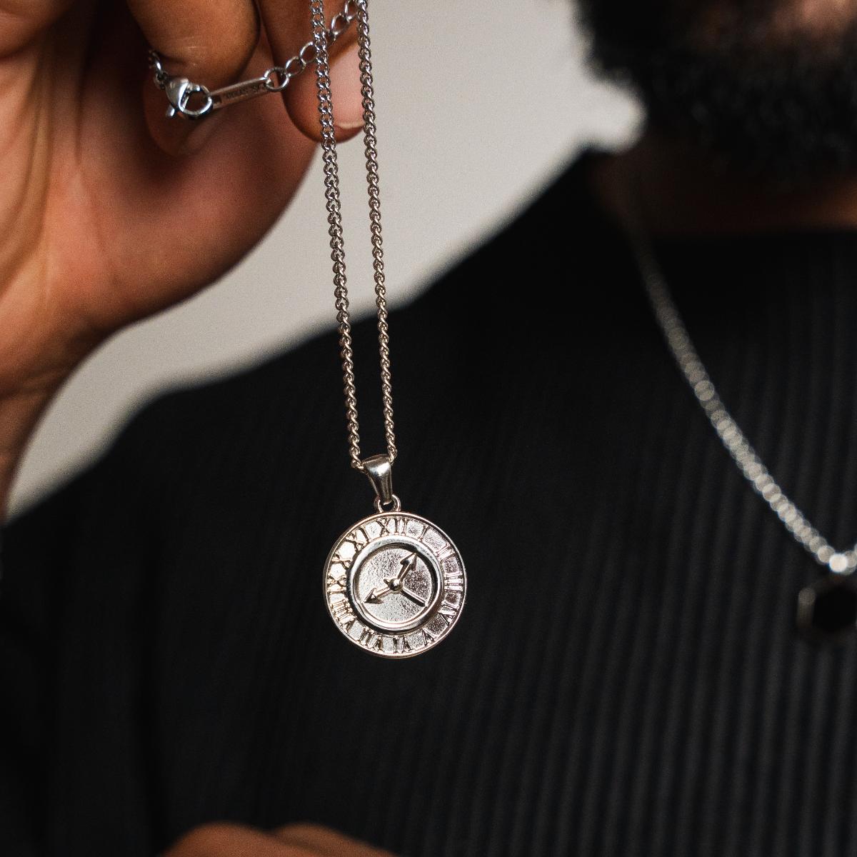 Clock Pendant Necklace - Silver