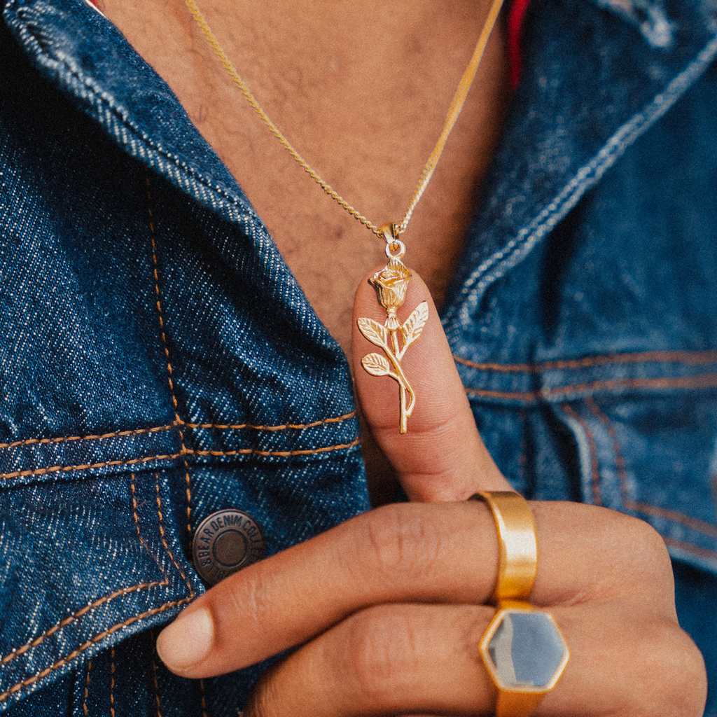 Rose Pendant Necklace - 18K Gold Plated