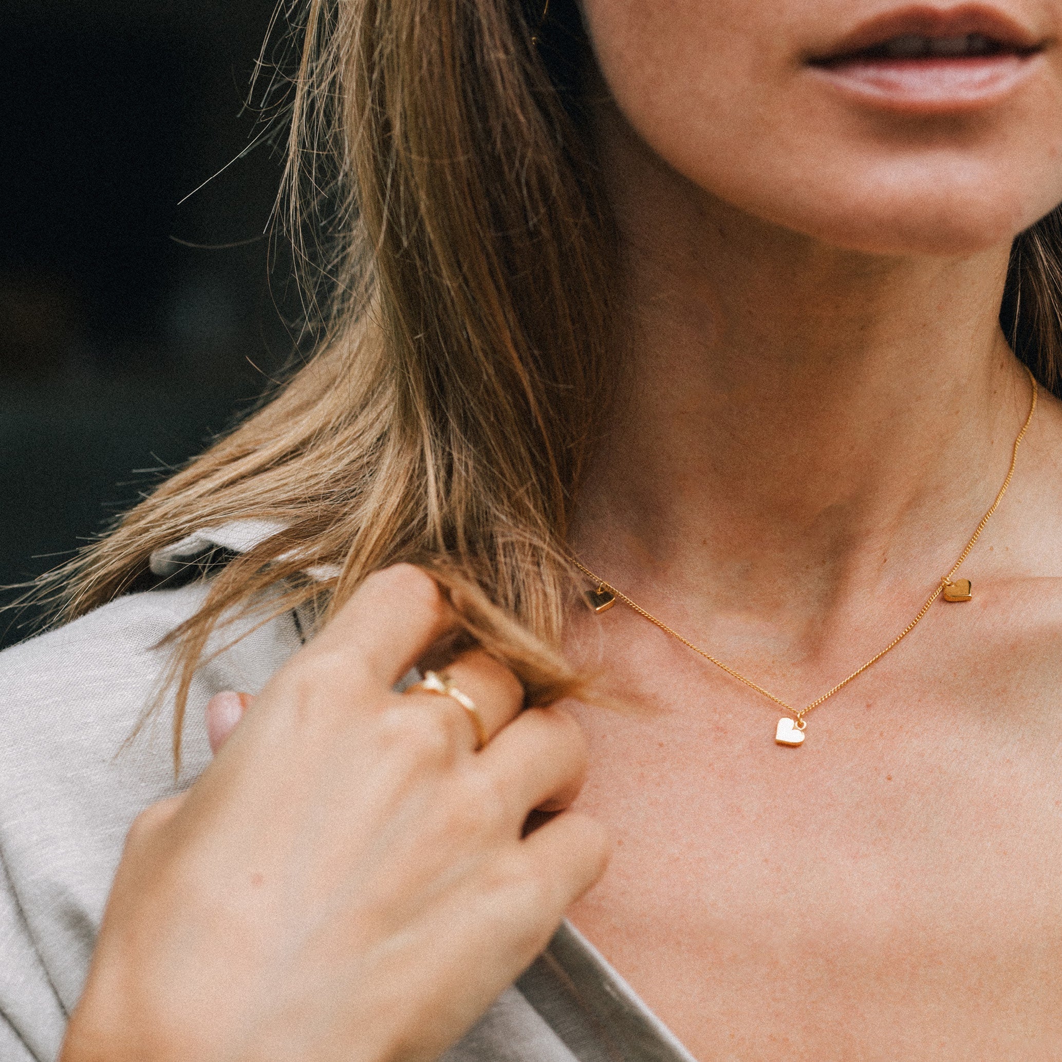 Triple Heart of Gold Necklace - (Gold)