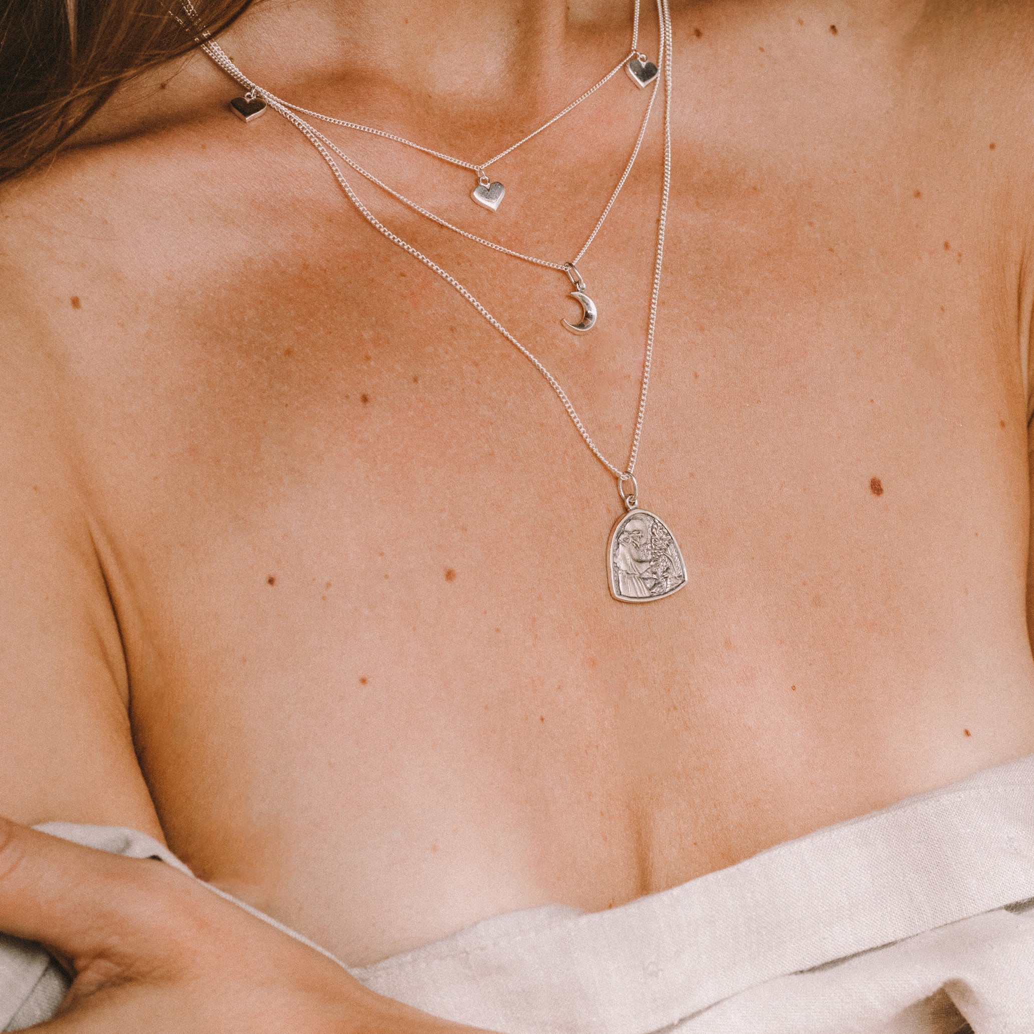 Triple Heart of Gold Necklace - (Silver)