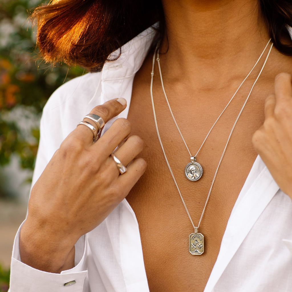 Mother Teresa Pendant for Devotion Necklace - Silver