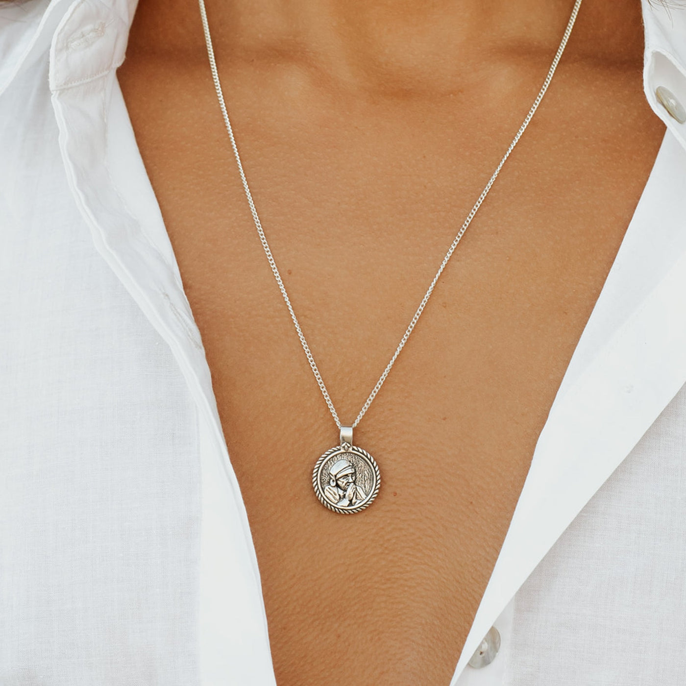 Mother Teresa Pendant for Devotion Necklace - Silver