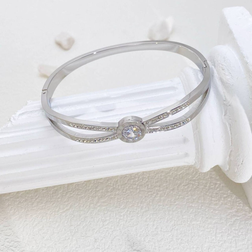 PUSCA Venus Stone Bangle Bracelet - Silver