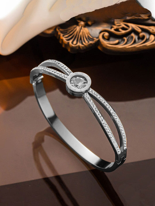 PUSCA Venus Stone Bangle Bracelet - Silver