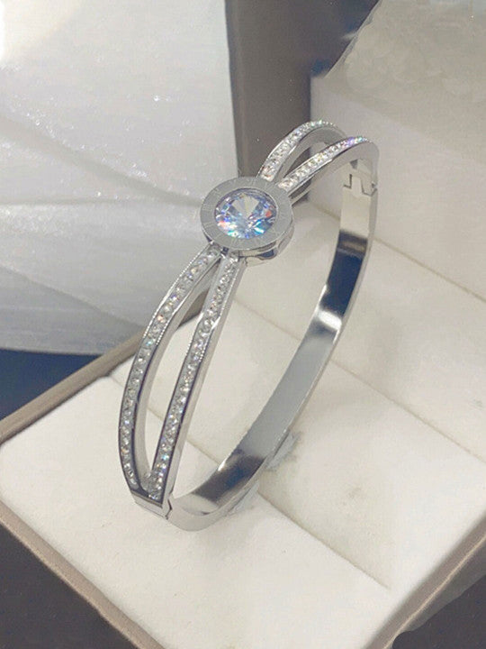 PUSCA Venus Stone Bangle Bracelet - Silver