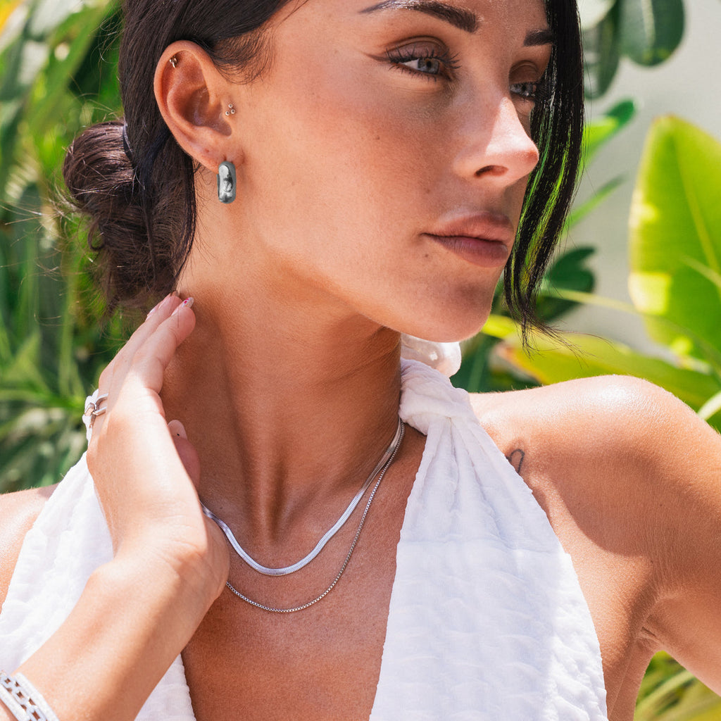 Snake Double Chain Necklace - Silver