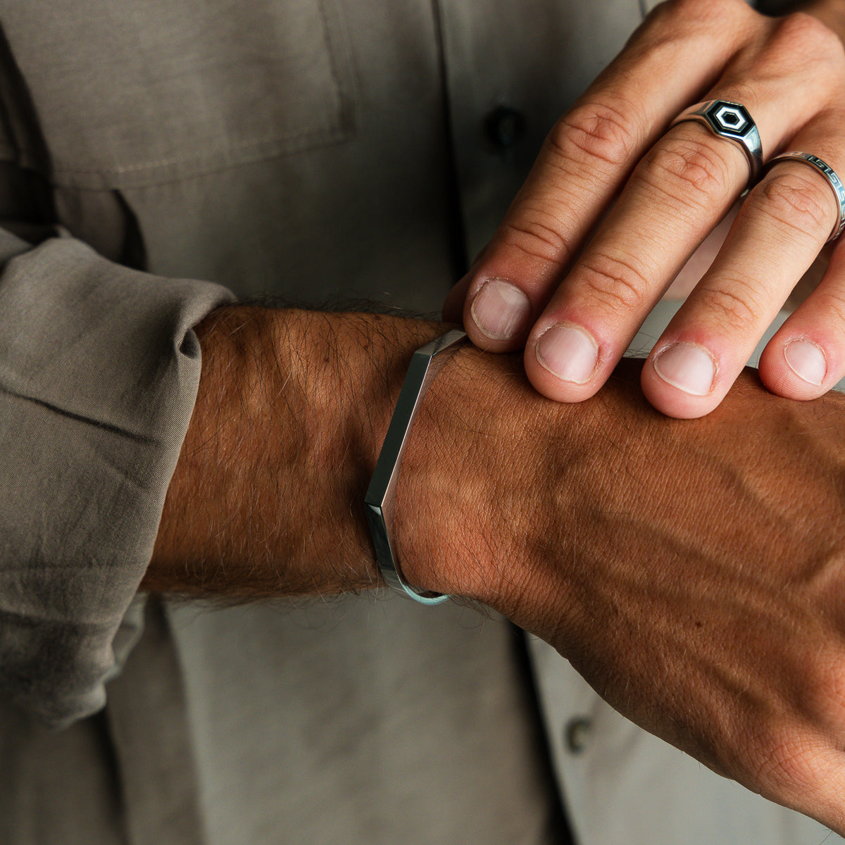 Adjustable Signet Cuff Bangle - Silver