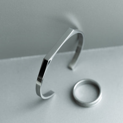 Adjustable Signet Cuff Bangle - Silver