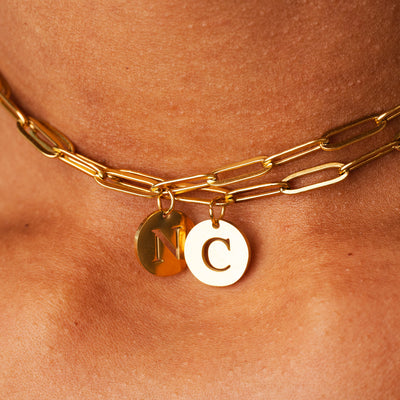 Engraved Clip Chain Initial Necklace - Gold