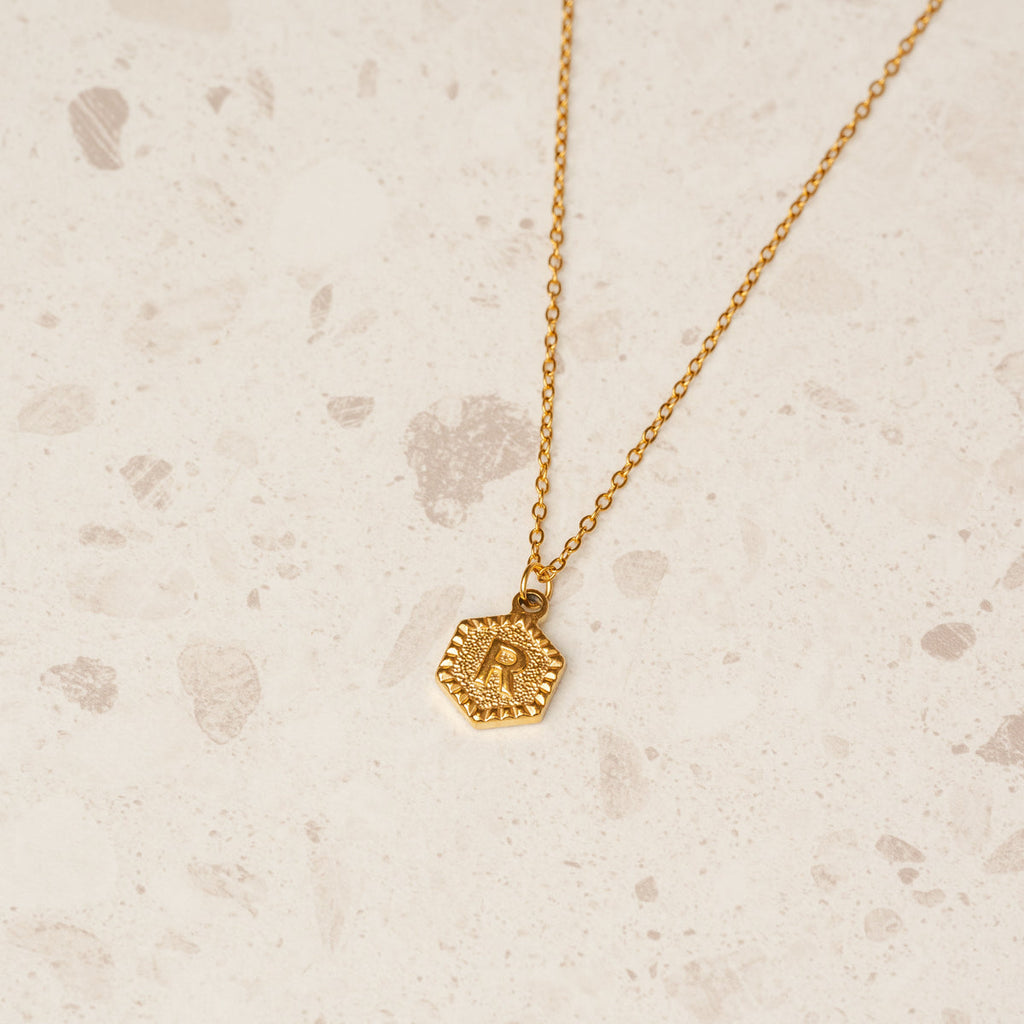 Hex Initial Necklace - Gold