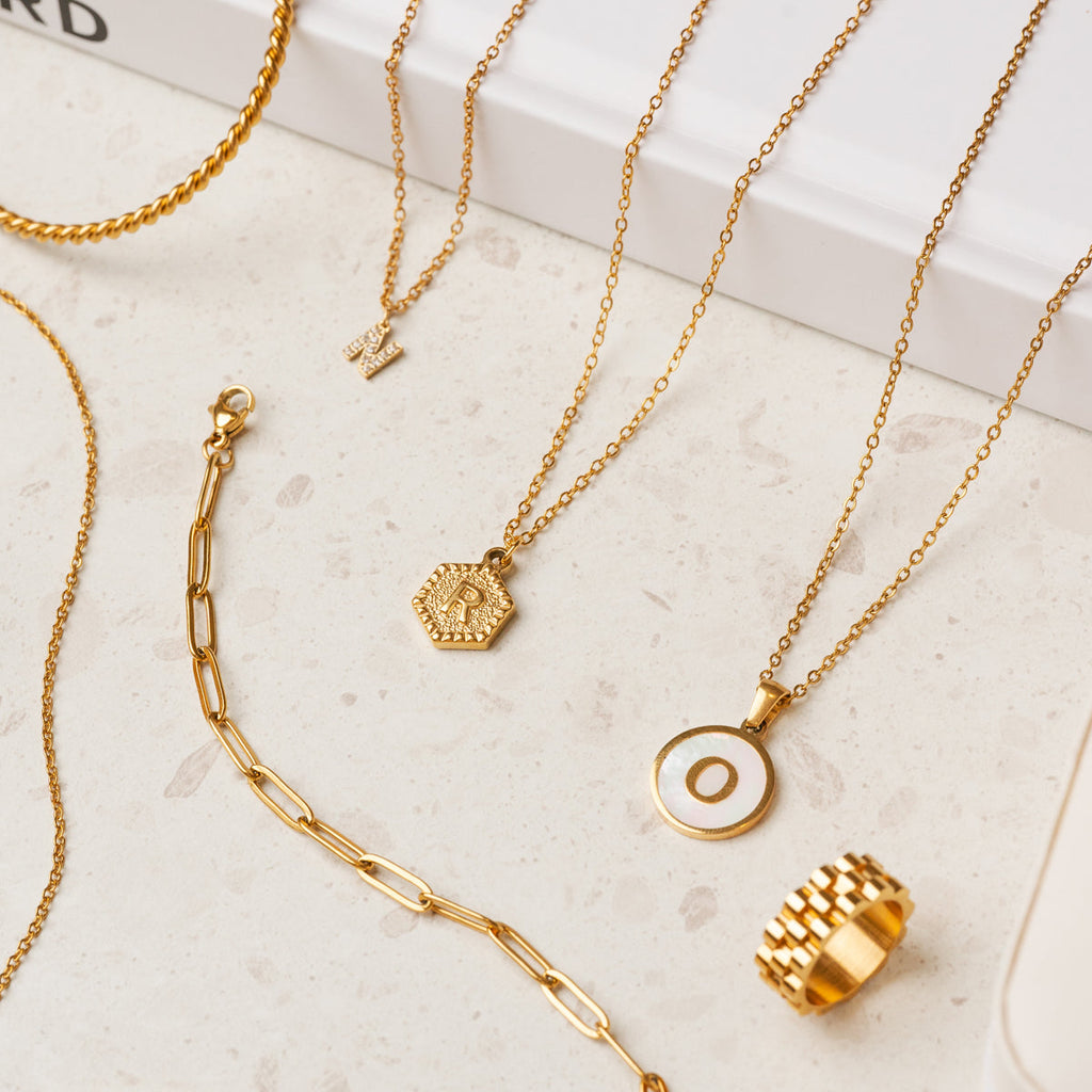 Marble Initial Necklace - Gold
