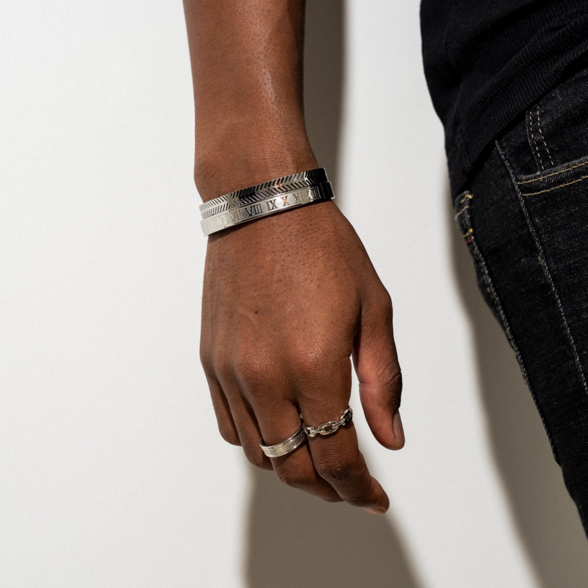 Roman Numeral Bangle - Silver