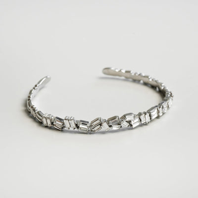 Stone CZ Baguette Cut Bangle - Silver