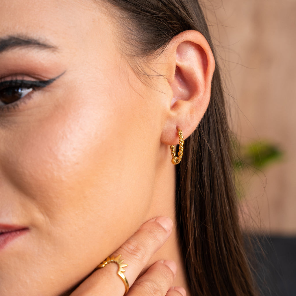 Twisted Rope Hoop Earrings - Gold