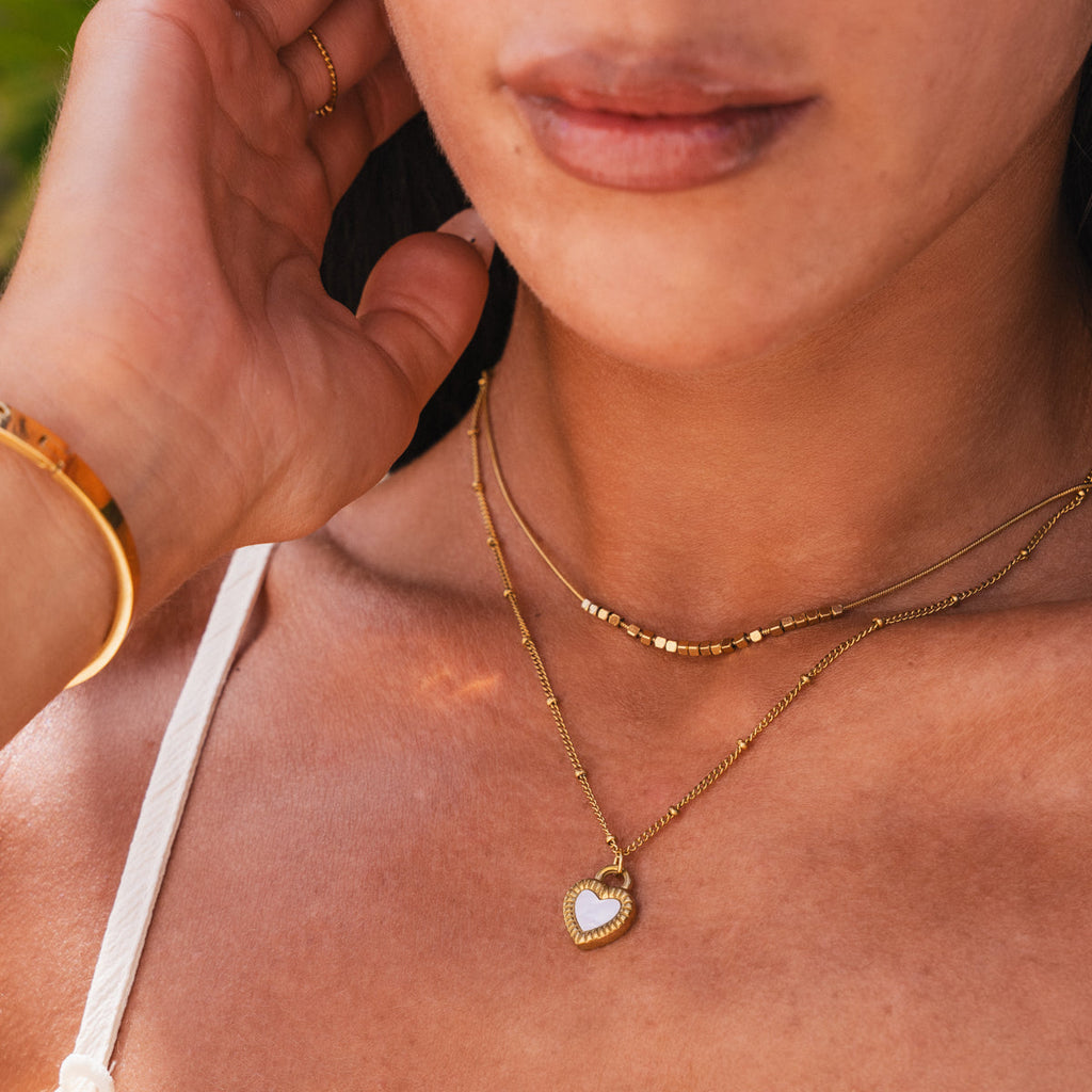 Marble Heart Layered Necklace - Gold