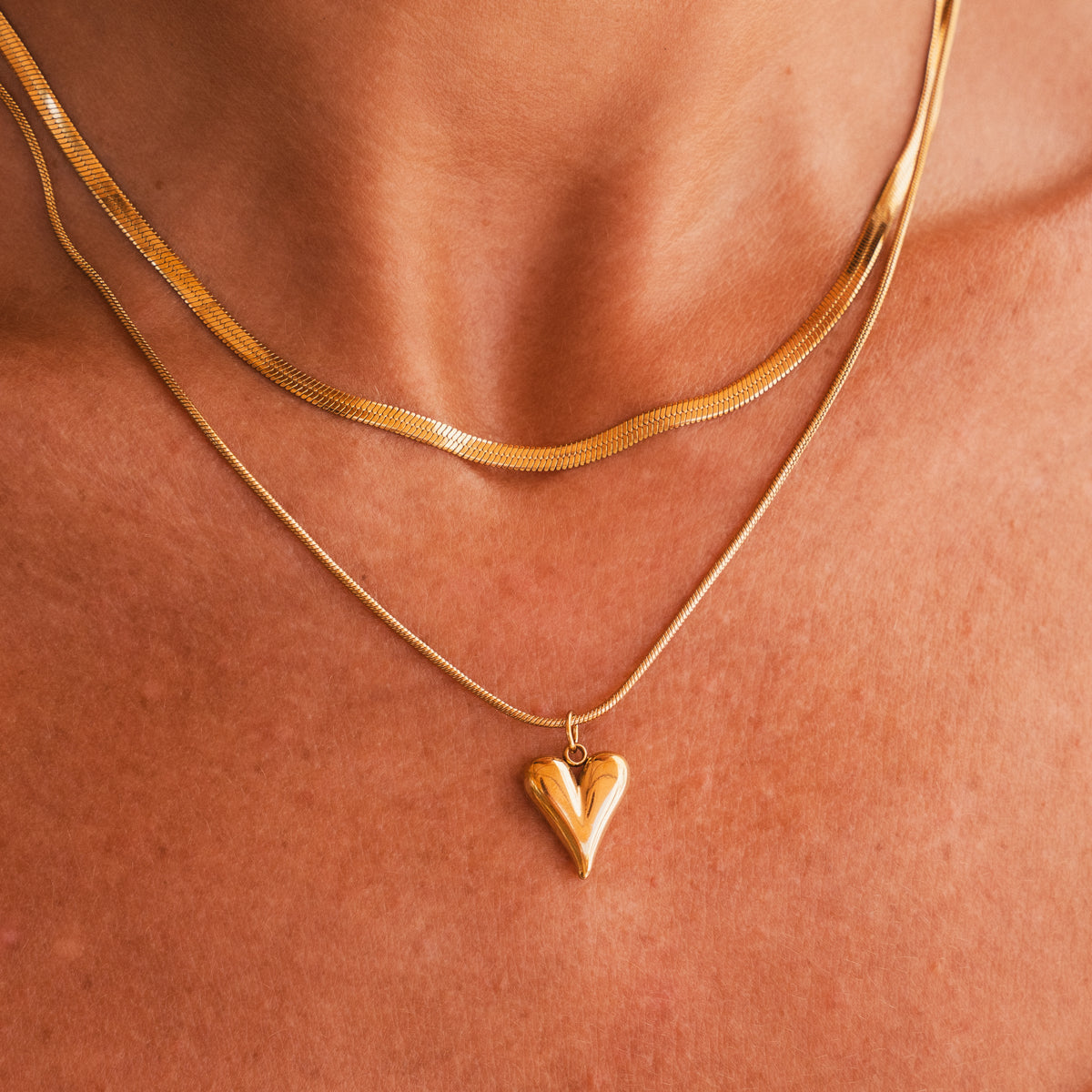 Sculpted Heart Layered Necklace - Gold