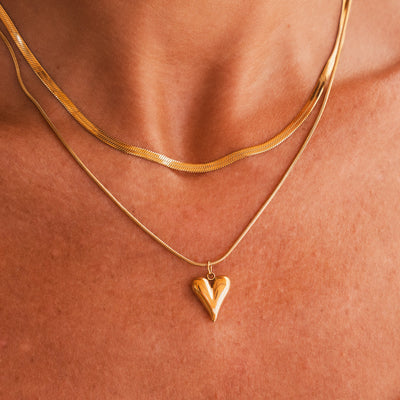 Sculpted Heart Layered Necklace - Gold