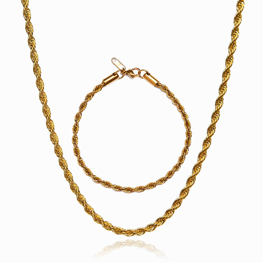 Rope Necklace X Rope Bracelet Set - Gold