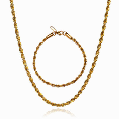Rope Necklace X Rope Bracelet Set - Gold