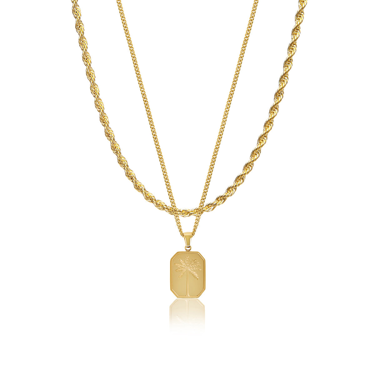 Palm Plate Pendant X Rope Chain Full Set - Gold