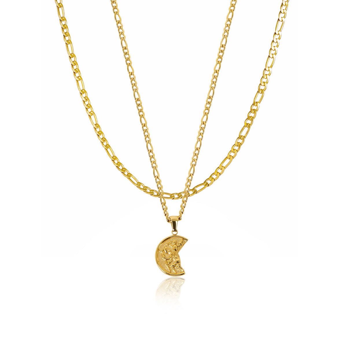 St Christopher Pendant x Figaro Chain Full Set - Gold