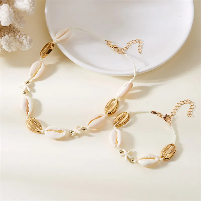 Beach Starfish Shell Necklace Set