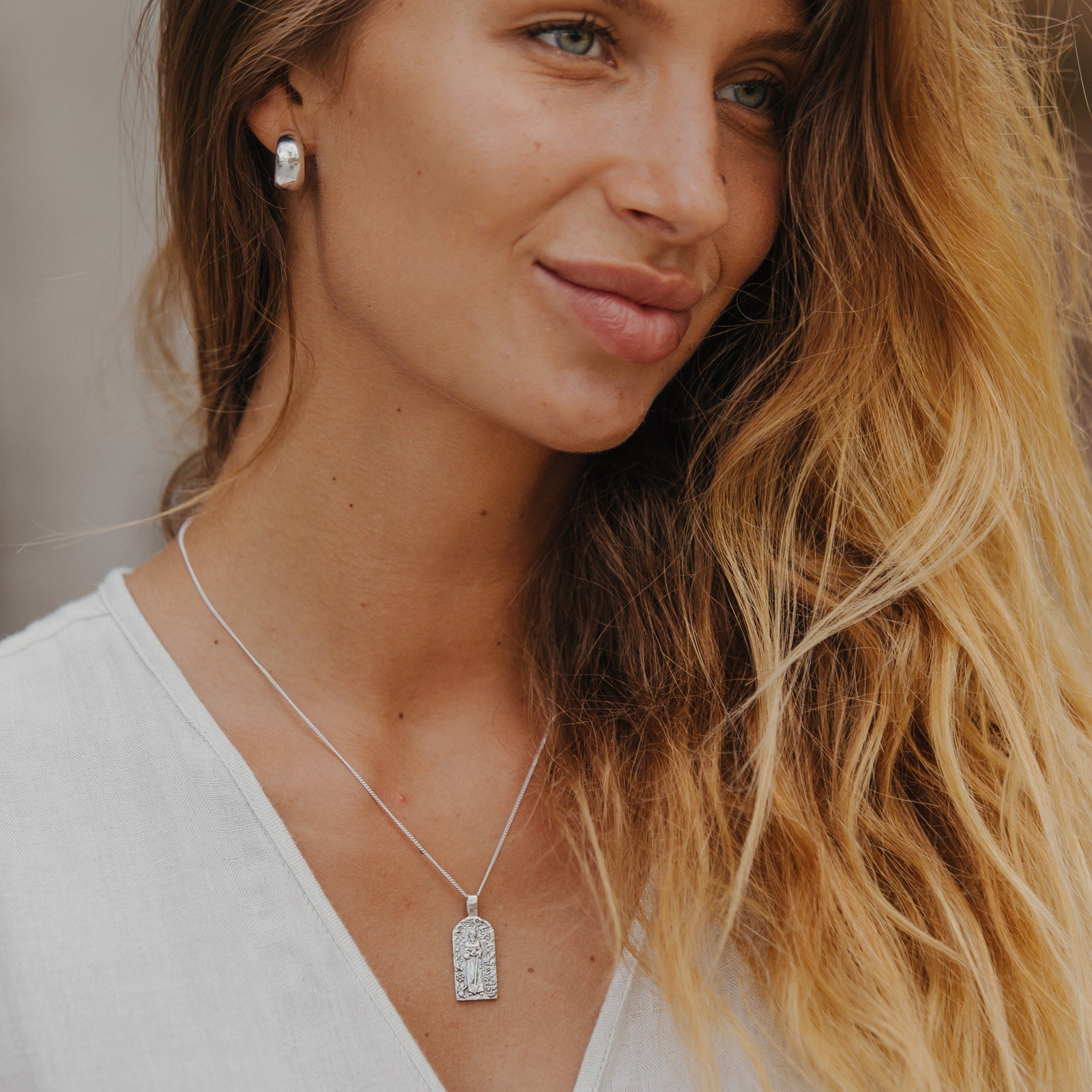 St Fiacre - Patron Saint of Gardening Necklace - Silver