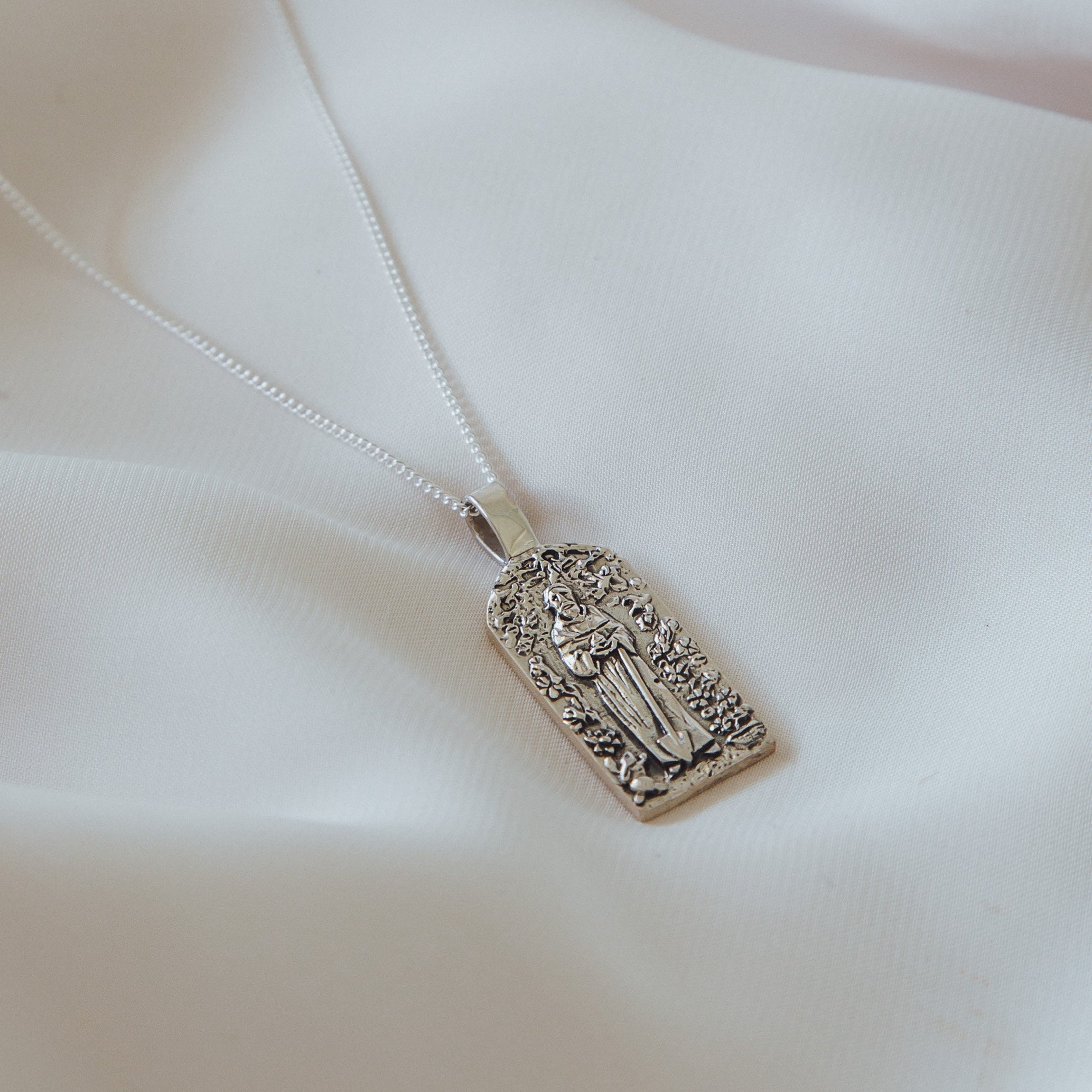 St Fiacre - Patron Saint of Gardening Necklace - Silver